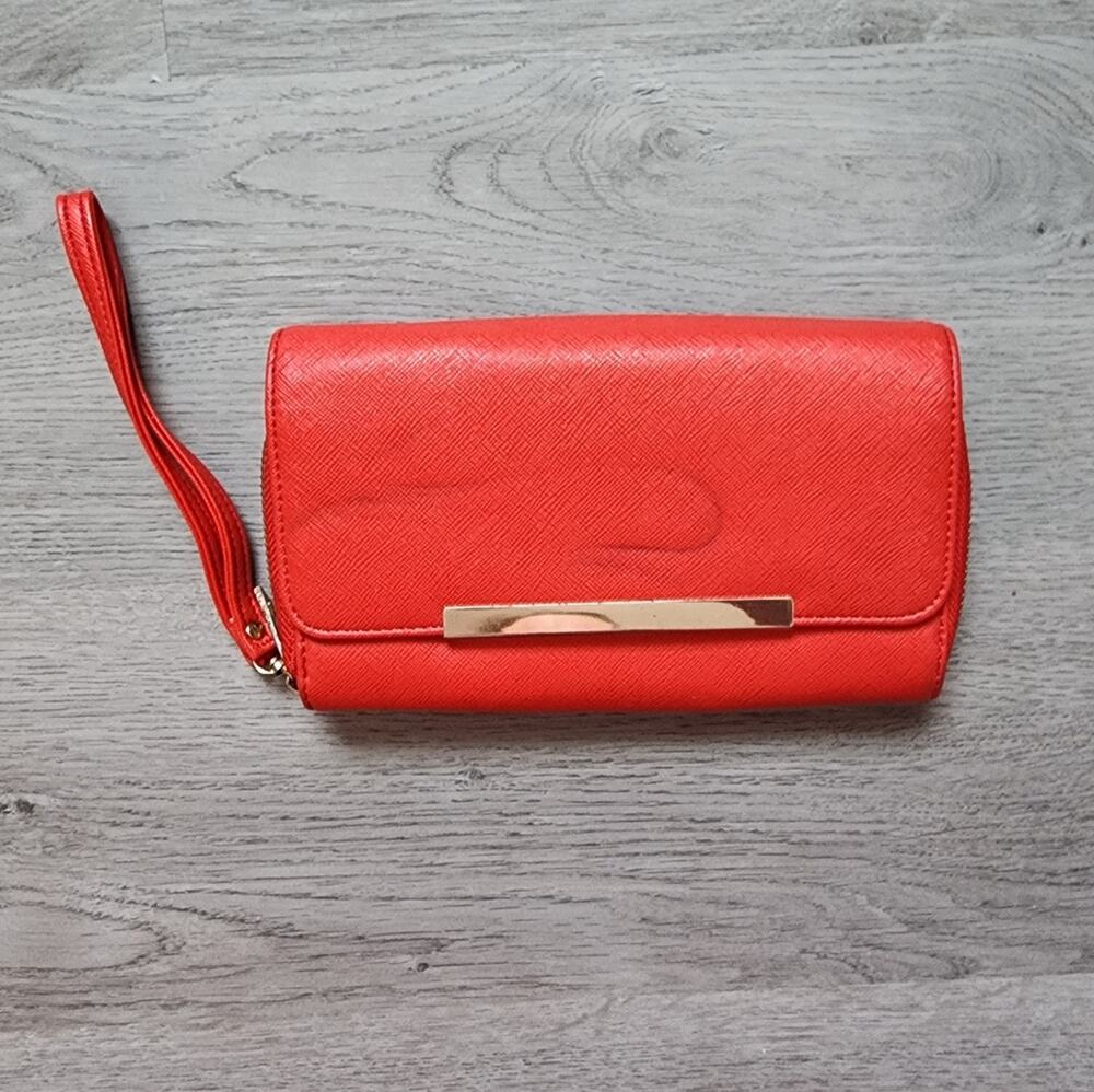 Charlotte Russe Coral Textured Snap Button Closure Multi-Section Wallet Wristlet